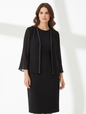 Frank Lyman black sheer blaser/cardigan/vest Incrusted crystal lightweight Large